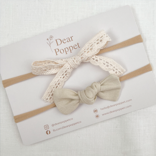Lace + Beige Linen Baby Hair Bow