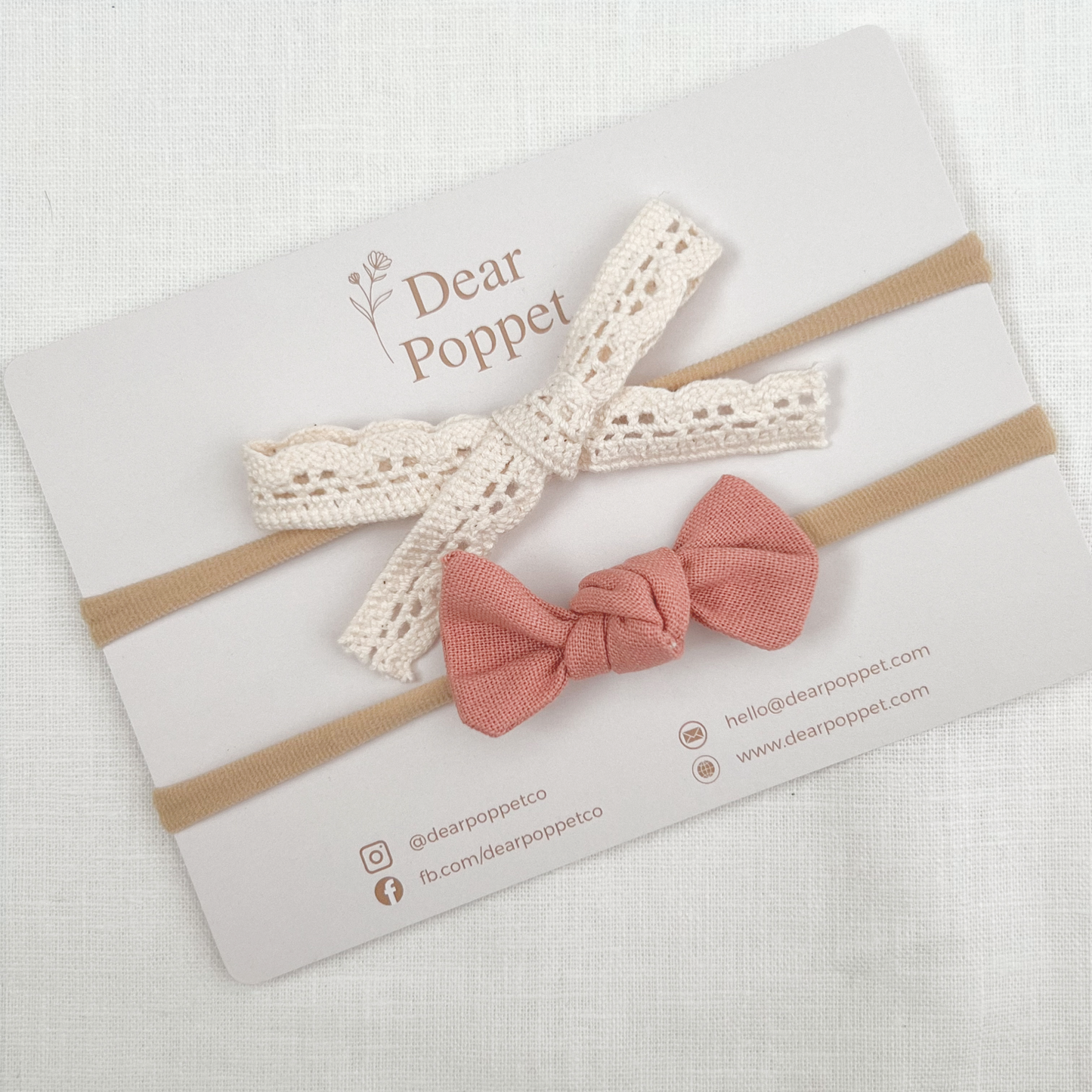 Lace + Dusty Rose Linen Baby Hair Bow