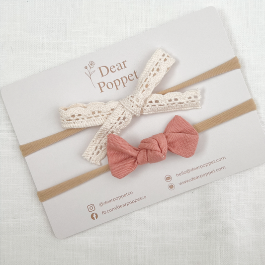 Lace + Dusty Rose Linen Baby Hair Bow