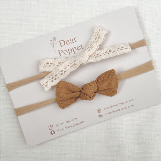 Lace + Honey Linen Baby Hair Bow