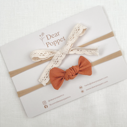 Lace + Rust Linen Baby Hair Bow