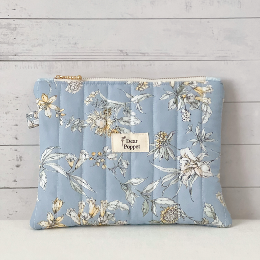 Blue Serene Quilted Zipper Pouch